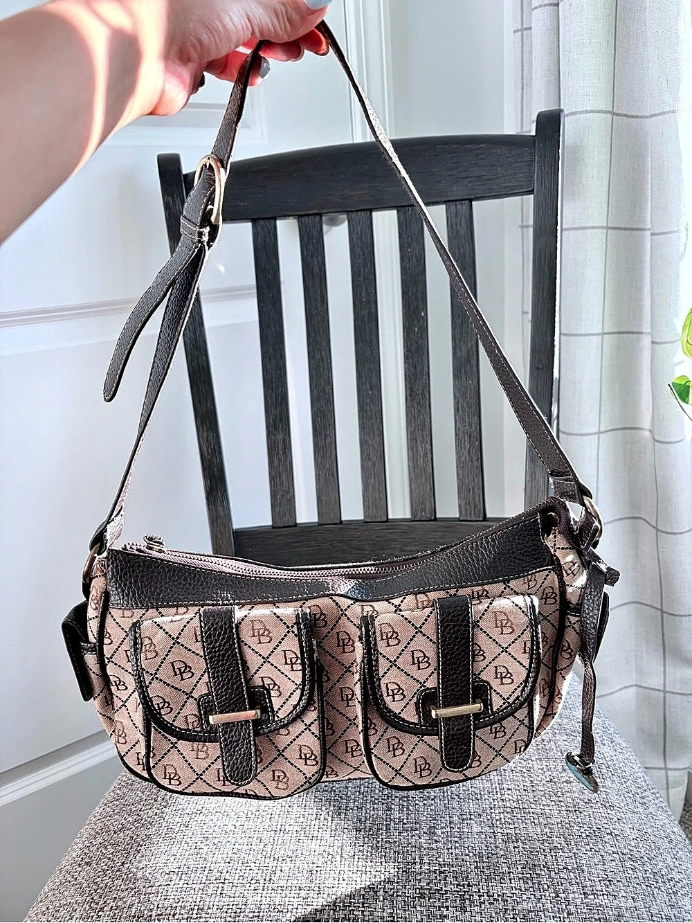 Dooney & Bourke Monogram Shoulder Bag in Brown & Tan